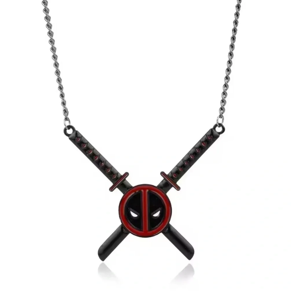 Marvel Deadpool Swords & Logo Necklace Black Tone Stainless Steel